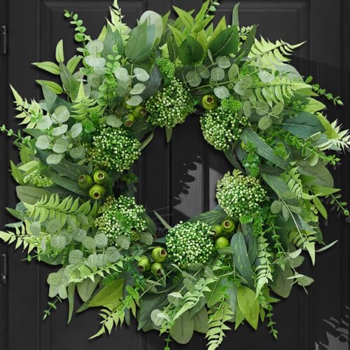 24 Inch Artificial Greenery Wreath for Front Door - Green