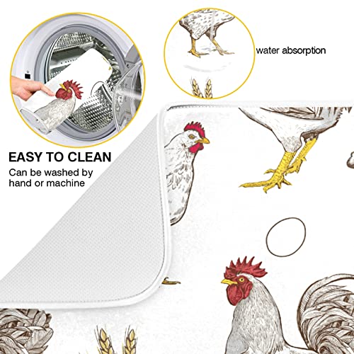 Vvfelixl G64006516P523C558S1114 Dish Drying Mat Rooster Hens Eggs Dish Mat Microfiber Drying Mat thumb #1