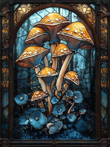 Diamond Painting Foret Carré | Kit Broderie Diamant Adulte Débutant Champignons Vitrail 110x150cm