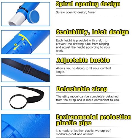 Document Storage Poster Tube Plastic Waterproof Telescoping Adjustable Teletube Expandable 63cm to 107cm with Carrying Strap, Storage for Artworks, Drawing, Flip Chart (Blue)
