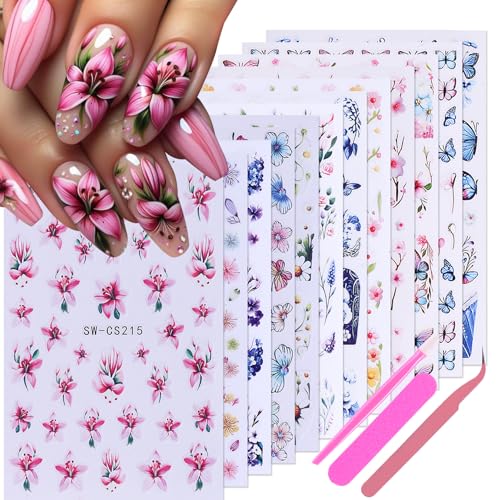 Flower Stickers for Nail Art Decals - 12 Sheets Spring Butterfly Nail...