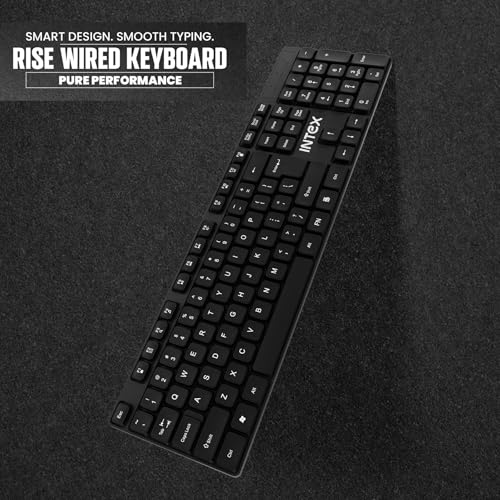 Image of Intex Rise Wired Keyboard (Corona S IT-KB333) | USB Plug & Play | 104 Premium Keys | 5 Million Keystroke Lifespan | Anti-Splash Design | Adjustable Height | 1.2 Meter Cable Length | Black