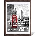 12x16 Rustic Picture Frames Solid Wood Display Pictures 11x14 or 8.5x11 Diplomas with Mat or 12x16 without Mat, Farmhouse Distressed Wooden Picture Frame for Wall or Table Top Display, Dark Walnut