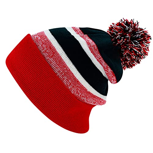 The Hat Depot Kids Cuffed Beanie Knit Stripe Pom Winter Hat
