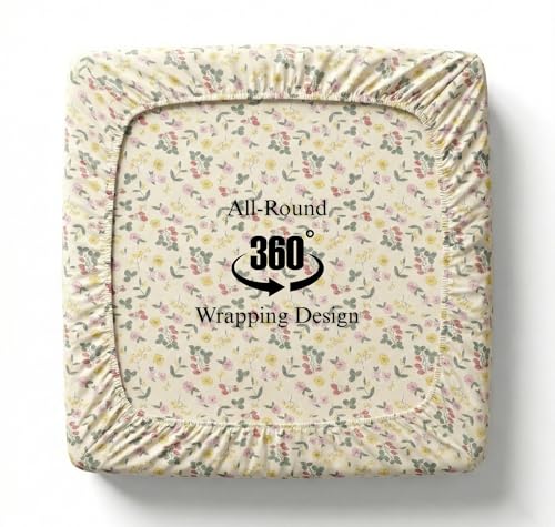 Image of VAS COLLECTIONS 300 TC Premium Cotton Fitted Bedsheet Set Double Bed 78x72+10 Inch | Soft Breathable Sheet with 2 Pillow Covers | Luxury Printed Bedding | Elegant Durable Bed Linen (Spring Ivory)