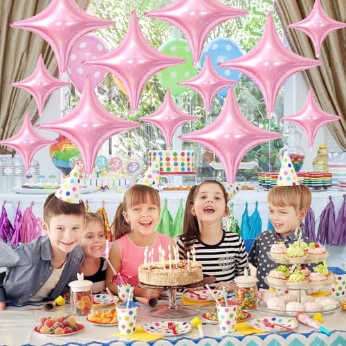 Image of Pink Star Balloons,12Pcs Four Angle Star Foil Balloons | 26Inch and 10Inch Light Pink Quadrangle Star Helium Balloon for Birthday Baby Shower Wedding Party Decorations