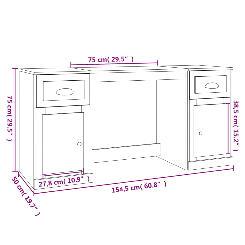 Scrivania con Armadietto Rovere Sonoma in Legno Multistrato 154,5x50x75 cm per Studio Ufficio Casa con Cassetto e Ripiano, Mobile Porta PC per Postazione Lavoro Smartworking Gaming