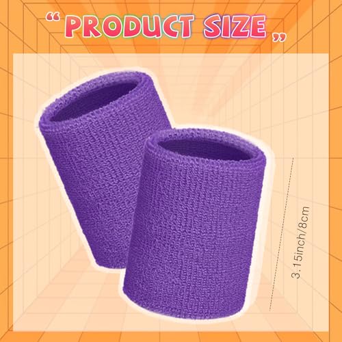 Image of WILLBOND 8 Pack Wrist Sweatbands Sports Wristbands Tennis Sweatbands Neon 80s Thick Cotton Gymnastics Sweat Band Athletic Football Soccer Sports Wristband for Men Women Party