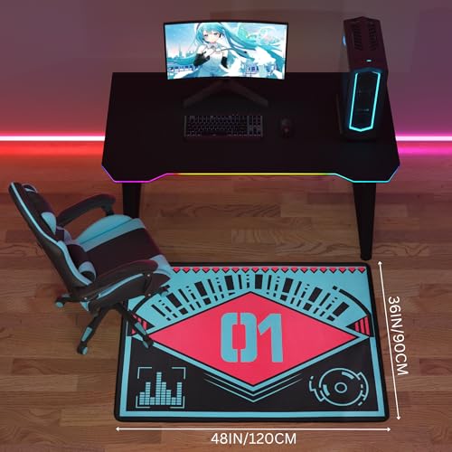 Image of Desk Chair Mat for Hardwood Floor | Hatsune Miku 01 Logo & Music-Themed Elements(36 x 48 in)