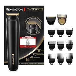Remington Haarschneidemaschine Profi [Turbo Motor Funktion, Lithium Akku, 4h Laufzeit, Netz- & Akkubetrieb] T-Series 2in1: Barttrimmer & Haarschneider (9 Aufsteckkämme 1, -25mm & Rasierer+Bart) MB7050