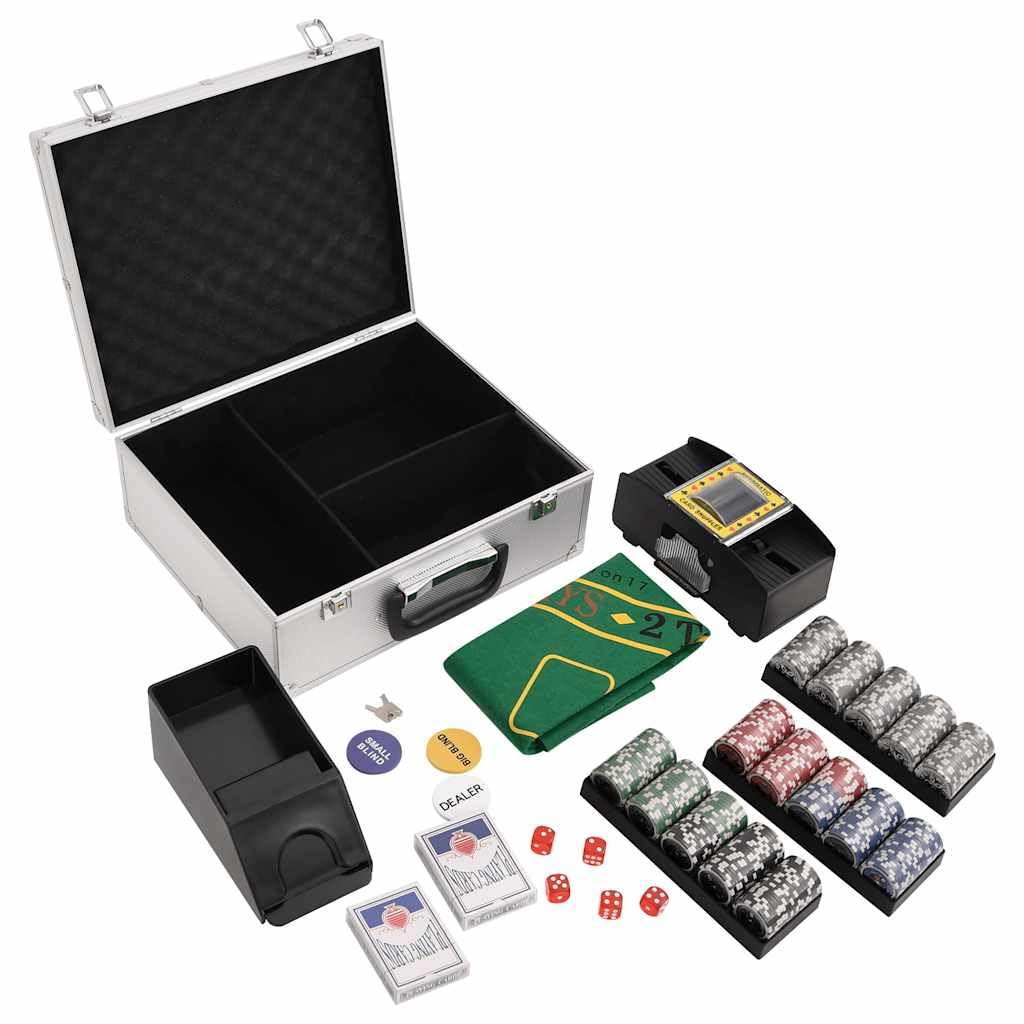 Set di 300 chip laser da poker da 11,5 g, con valigetta in alluminio, tappetino da gioco Texas Holdem Casinò, serate, feste, tornei, accessori per casinò