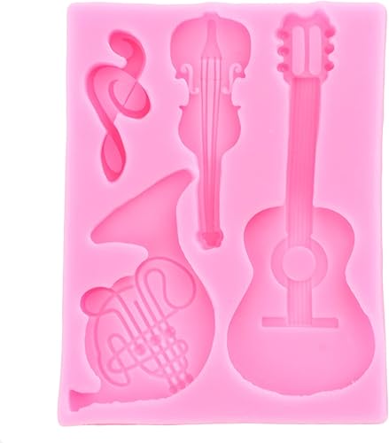 Miniatura 5 de Mujiang Juego de 3 moldes de silicona para instrumentos musicales para fondant, guitarra, piano, caramelo, para decoración de pasteles, pasta de