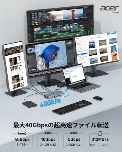 acer Thunderbolt 4 ドッキングステーション DisplayLink 対応 4画面出力 ODK490 の商品画像 4
