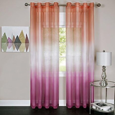 ElegantHome Set of 2 Rainbow Ombre Sheer Window Curtain Panels - Pink - (50 x 63-Inch)