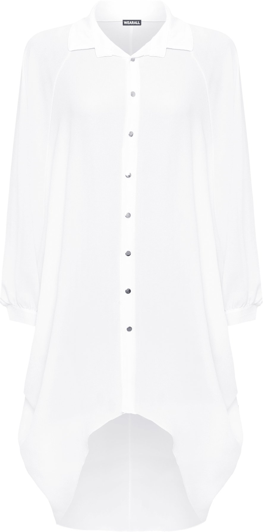 Wearall Women's White Wearall® Plus Batwing Shirt Dress Long Sleeve Dip Hem Hi Lo Button Collar - 20-22