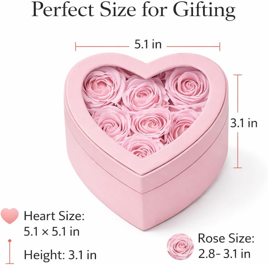 Preserved Rose Heart Gift Box, Real Forever Roses in Luxury Heart-Shaped Box, Romantic Gift for Women, Mom, Wife, Girlfriend, Birthday, Anniversary, Valentine's Day