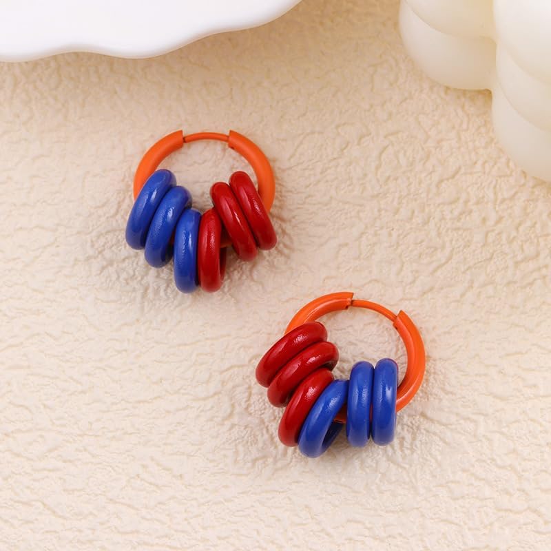 Miniatura 2 de Aretes de neón de los años 80 para mujer, coloridos aretes de aro redondos, 3 pares de aretes de acrílico geométricos retro para trajes de los años