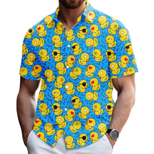 Hawaiian Shirt for Men Short Sleeve Casual Tops for Beach, Retro 80s 90s Memphis Graphics Rubber Duck Blue, Large Hawaiian Shirt for Men Short Sleeve Casual Tops for Beach, Retro 80s 90s Memphis Graphics Rubber Duck Blue, Large