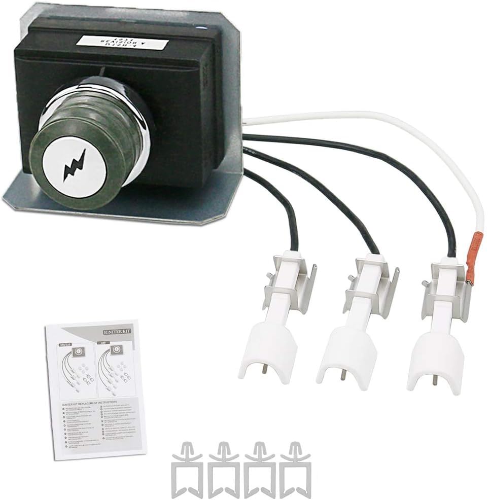 GRISUN 7628 Igniter Kit for Genesis 310 and 320 Gas Grills, 2011 & Newer (Front Mounted Control Panel) Electronic Ignitor, Electrodes Ignitions Kit Weber Genesis 300 Series Gas Grill
