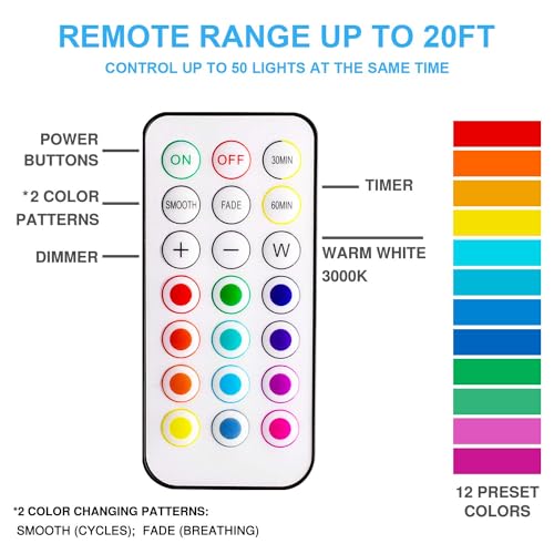 Image of BLS LED Puck Lights with Remote Control, Wireless Under Cabinet Lighting, Battery Operated Lights, Stick-on Color Changing Lights with Dimmer and Timer, AA Battery Operated, Cabinet Light, Pack of 6