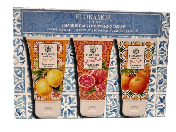 FLORAMOR Firenze Italian Luxury 3-Pack Hand Cream Gift Set, Citrus Collection 3 Pack 75ml/2.5 fl oz (Lemon, Grapefruit, Orange)