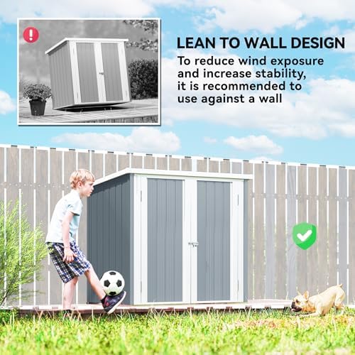 Outsunny 5' x 3' Metal Storage Shed, Garden Tool House with Double Doors for Backyard, Patio Lawn, Light Grey - 4