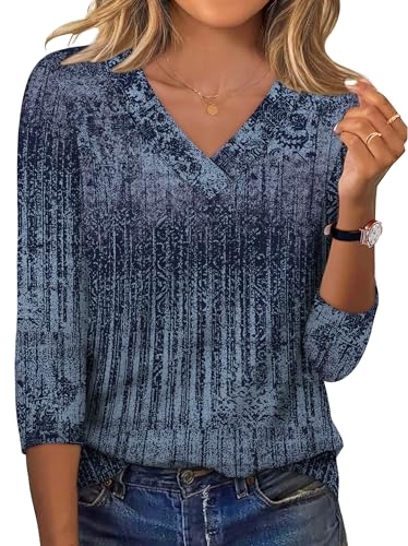 Image of XIEERDUO 3 /4 Length Sleeve Womens Tops V Neck T Shirts Summer Clothes Basic Blouses Dressy Casual 2026 Spring Outfits