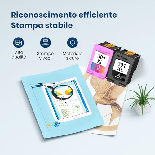301 301XL Cartucce Sostituzione Per Hp 301 Xl Nero E Colore Per Hp Envy 4500 5530 5532 5534 Officejet 4630 2620 4632 4636 Deskjet 2540 2510 1510 2050 2050A 3055A (1 Nero 1 Colore) - 5