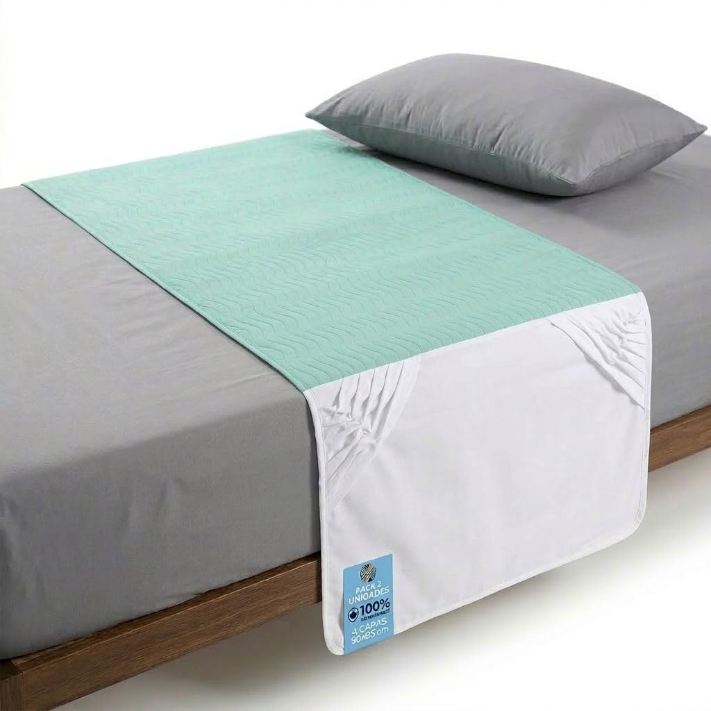Lot de 2 alèses pour adultes lavables 90 x 75 cm avec ailes de 50 cm (Pack 2) - 4 couches de protection - Réutilisables, imperméables et respirantes - Fabriqué en Espagne