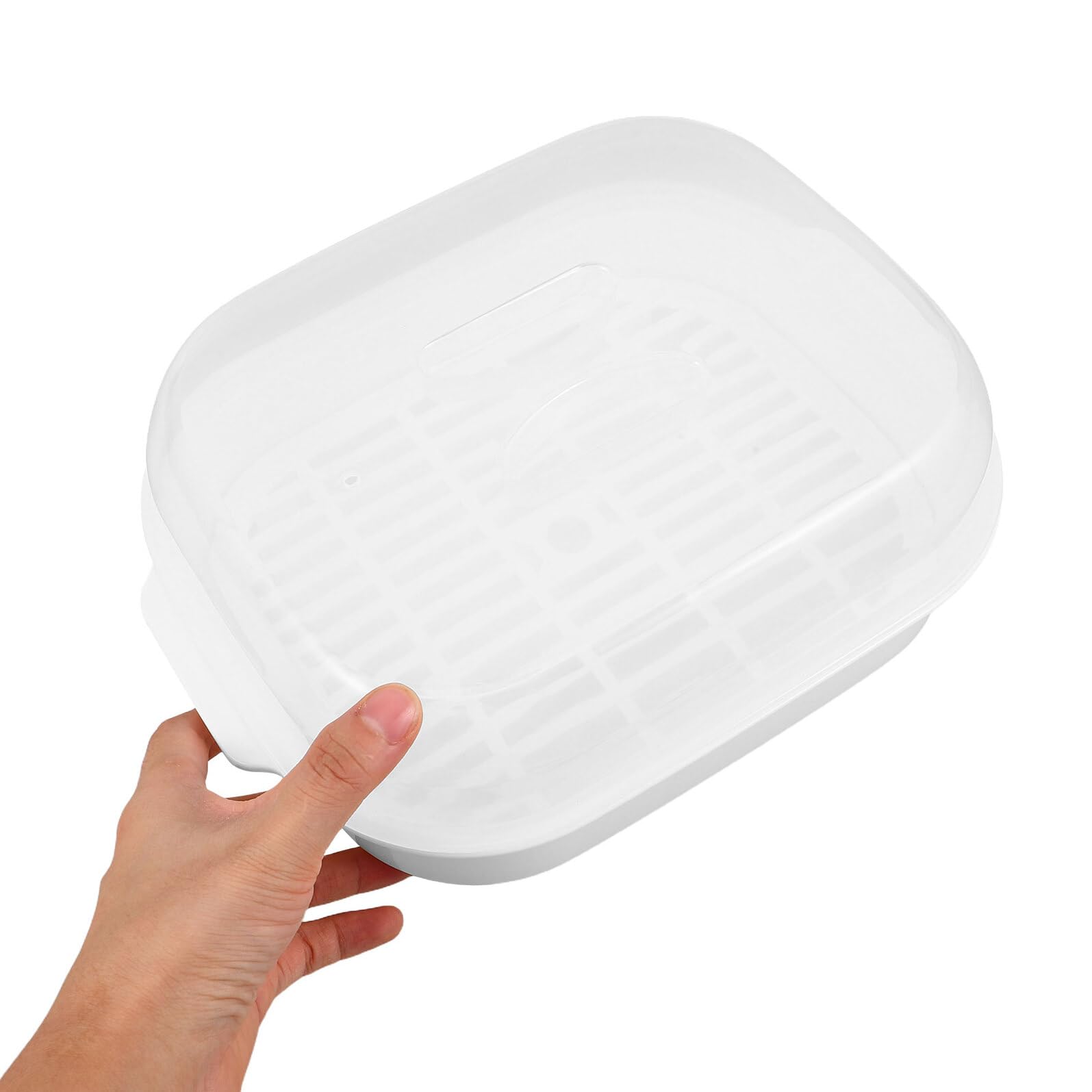 2 pezzi Vaporiera per Microonde con Coperchio Trasparente e Manico Contenitore per Verdure e Pesce in Plastica Alimentare Resistente al Calore Scatola per Conservazione Alimenti e