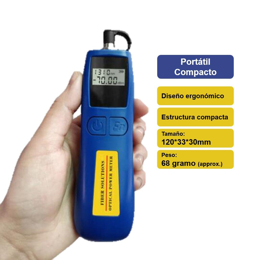 Medidor de Potencia Optica -70~+10 dBm, Optical Power Meter medidor fibra optica 6 Longitudes de Onda Calibradas, Alta Precisión y 68g de Peso Ligero