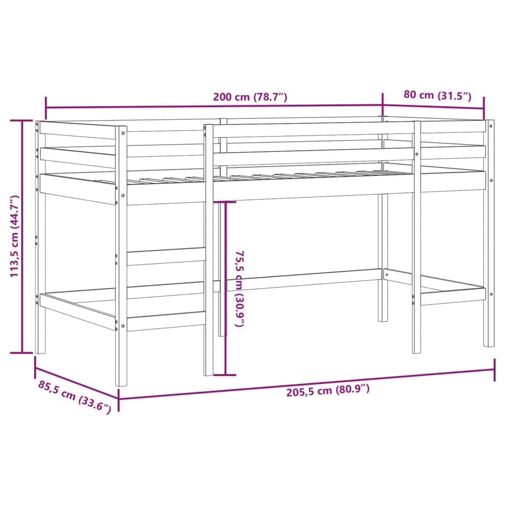 Lit Mezzanine Enfants en Bois de pin Massif Rose 80x200 cm avec Tunnel Rideaux, Cadre sommier Stable, Espace Rangement optimisé, échelle sécurisée pour Chambre Enfant ado
