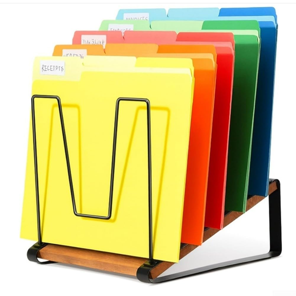 Organizer da scrivania robusto in metallo e legno, per ufficio, casa, mensola inclinata, design per libri, documenti e piccoli accessori