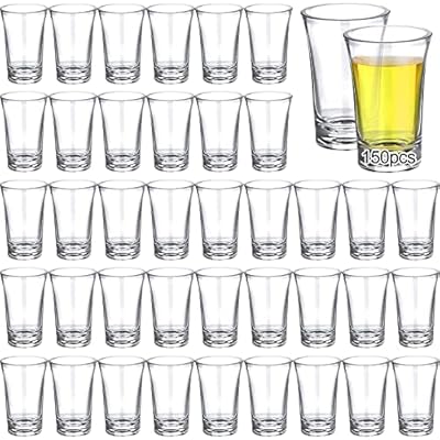 Zubebe 150 Pcs 1.2oz Acrylic Shot Glasses Set with Heavy Base Plastic Clear Round Small Shot Glasses, Bulk for Party Cocktail Vodka Espressos Liqueurs Tequila and Desserts