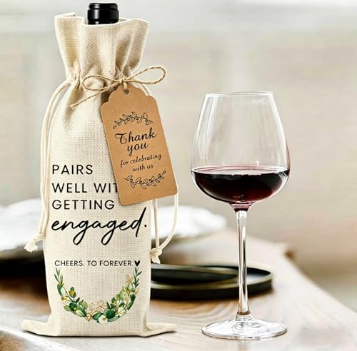 sunanday 4 Pack Engagement Wine Bag, Pairs Well with Getting Engaged Wine Bottle Bag, Engagement Gifts for Couples, Engagement Party Decorations & Bridal Shower Gift