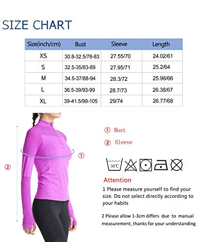Women Long Sleeve Running Shirts with Thumb Holes Track Jackets Yoga Tops Performance Purple XL