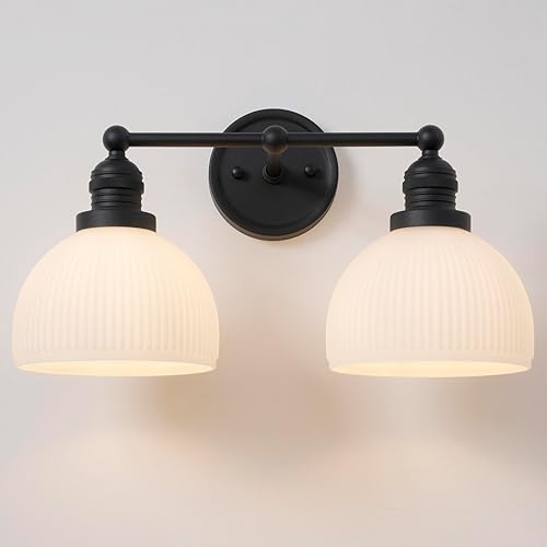 Miniatura 9 de Apliques de Pared Dorados de 2 Luces, Aplique de Pared Vintage para Baño con Vidrio Esmerilado de Doble Brazo de Latón, Luz de Tocador para Baño,