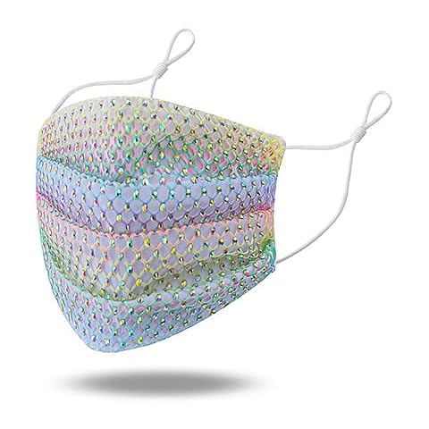 Sparkling Stylish Diamante on Mesh String Face Mask/Cover (Weddings, Parties, Shopping) (Rainbow) Cover