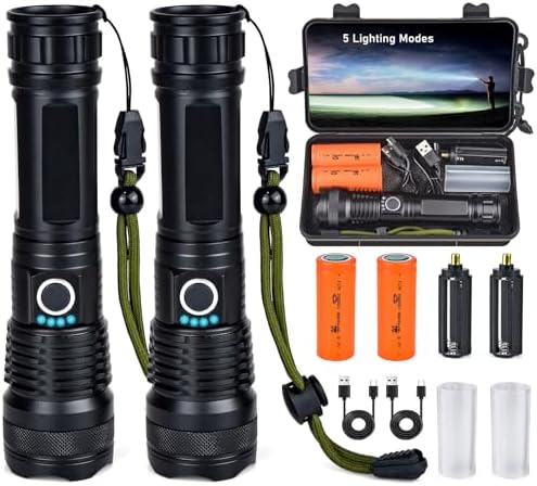 2 Piezas Linterna Led Recargable Alta Potencia Potente Tactica Po...