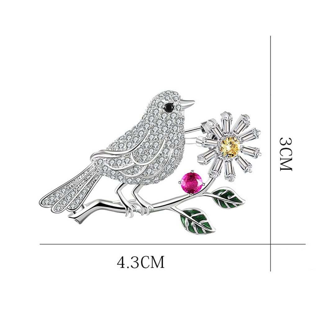 Niedliche Vogel-Blumen-Brosche für Damen, weibliches Tier-Brosche, Anstecknadel für Kleid, Mantel, Zubehör