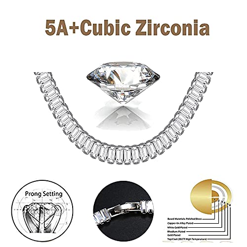 Apzzic Colar de corrente de tênis hip hop banhado a ouro com baguete de zircônia cúbica brilhante de