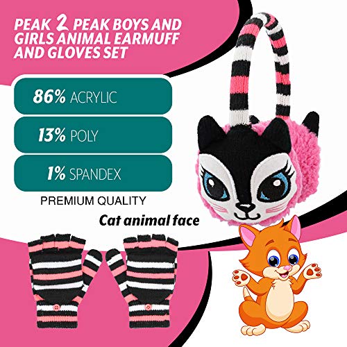 PEAK 2 PEAK Kids Warm Knit Animal Earmuff & Convertible Gloves Set – Boys & Girls Ages 4–92