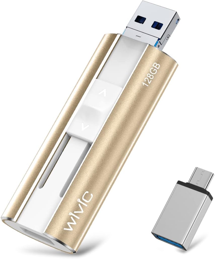 USB 3.0 Flash Drives 128GB, Y-Disk Photo Stick External Storage Memory Stick Compatible with Phone, iPad, Android, PC and More Devices (Gold)