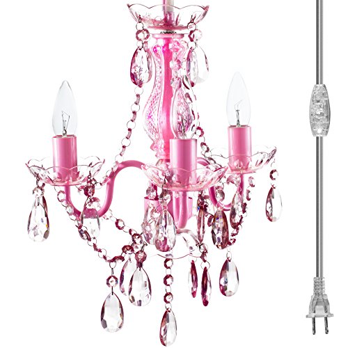 The Original Gypsy Color 3 Light Plug-in Pink Chandelier for H17" W12", Pink