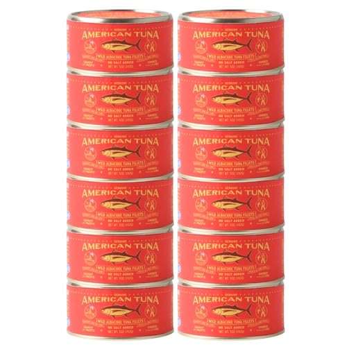 American Tuna Sushi-grade Wild Albacore Tuna Fish - No Salt Added, Wild Caught, MSC Certified, Pole Caught | (12) 5 Ounce Cans | Super Premium Canned Tuna for Health and Flavor Enthusiasts!