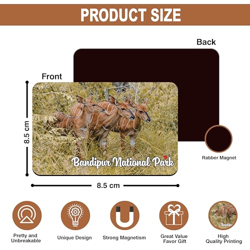 Image of Elegant Fridge Magnet with Themes |Rectangular Size Refrigerator Magnet with Magnetic Rubber Back | Pack of 1, 8.6cm X 5.4cm (Bandipur National Park)
