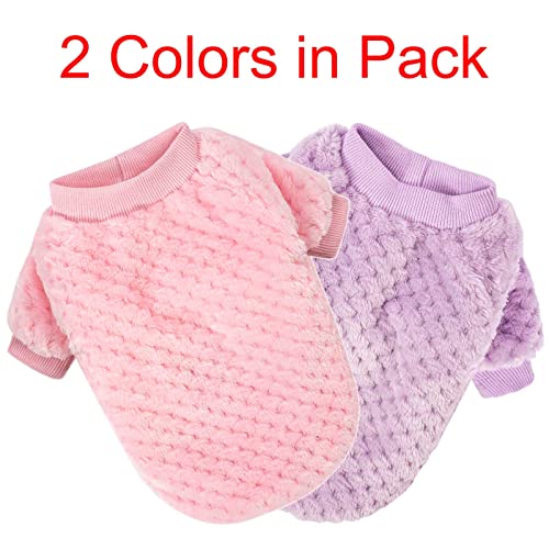 Dog Sweater, 2 Or 3 Pack Dog Sweaters For Small Medium Dogs Or Cat, Warm Soft Flannel Pet Clothes For Dogs Girl Or Boy, Dog Shirt Coat Jacket (X-Small, Pink+Purple) #TOP2