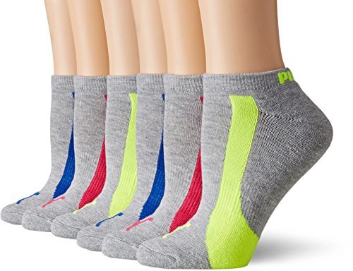 Puma Women's Athletic Low Cut No Show Socks, Grey/Pink, 9-11 (Pack of 6)