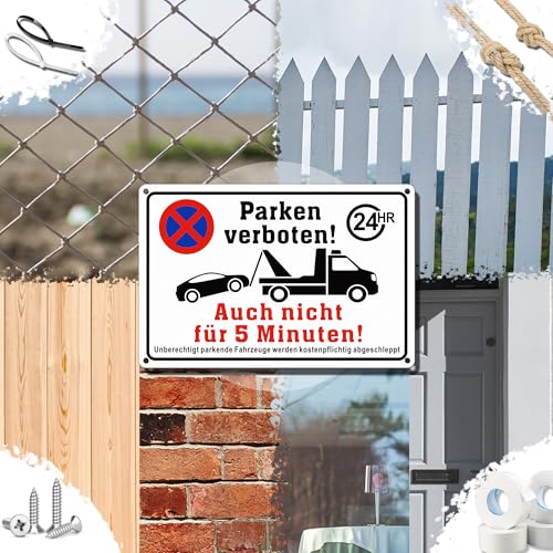 TAKULA Parken Verboten Schild 30x20cm - Mit 'Auch Nicht für 5 Minuten!', Schilder Parkverbot, Parkverbotsschilder, Warnung & Abschleppdrohung | 1 Stück
