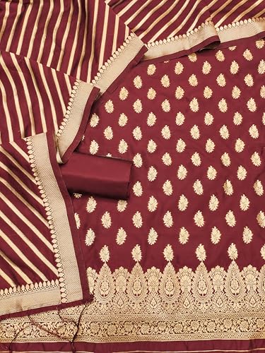 Image of DEVANGI Women's Banarasi Silk Unstitched Salwar Suit Dress Material With Dupatta